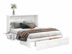 Cama multifuncional retráctil 140x200 cm de madera maciza - con cajón y soporte en el cabecero -^ModernLuxe