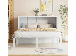 Cama Murphy de 140x200 cm, cama abatible vertical con somier de láminas, ideal para jóvenes - Blanca^ Outlet