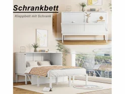 Cama Murphy de 140x200 cm, cama abatible vertical con somier de láminas, ideal para jóvenes - Blanca^ Outlet