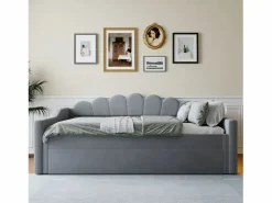 ModernLuxe Cama Diván|Cama nido 140×200 cm - con tira LED luminosa - con somier de láminas - MDF+lino -