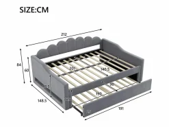 ModernLuxe Cama Diván|Cama nido 140×200 cm - con tira LED luminosa - con somier de láminas - MDF+lino -