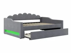 ModernLuxe Cama Diván|Cama nido 140×200 cm - con tira LED luminosa - con somier de láminas - MDF+lino -