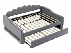 ModernLuxe Cama Diván|Cama nido 140×200 cm - con tira LED luminosa - con somier de láminas - MDF+lino -