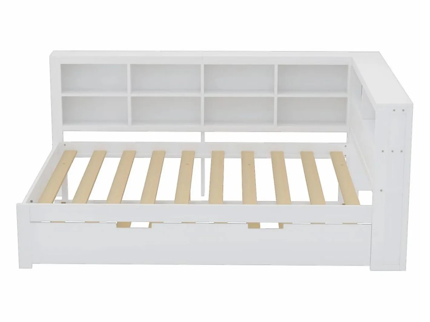 Cama nido 140 x 200 cm + 90 x 190 cm con toma USB y librería - Madera maciza - (sin colchón)^Merax Hot