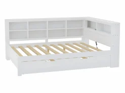 Cama nido 140 x 200 cm + 90 x 190 cm con toma USB y librería - Madera maciza - (sin colchón)^Merax Hot