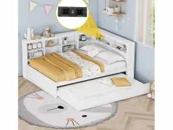 Merax Cama Nido|Cama nido 140 x 200 cm + 90 x 190 cm con puerto USB y almacenaje - madera maciza -