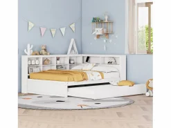 Merax Cama Nido|Cama nido 140 x 200 cm + 90 x 190 cm con puerto USB y almacenaje - madera maciza -