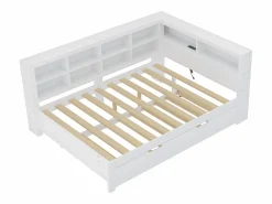Merax Cama Nido|Cama nido 140 x 200 cm + 90 x 190 cm con puerto USB y almacenaje - madera maciza -