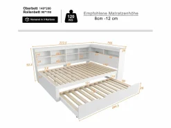 Merax Cama Nido|Cama nido 140 x 200 cm + 90 x 190 cm con puerto USB y almacenaje - madera maciza -