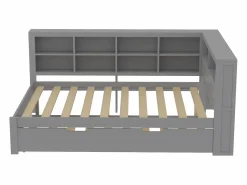 Merax Cama nido 140 x 200 cm + 90 x 190 cm con toma USB y almacenaje - madera maciza - Gris Best