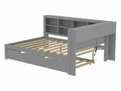 Cama nido 140 x 200 cm + 90 x 190 cm con toma USB y librería - Madera maciza - (sin colchón)^Merax Hot