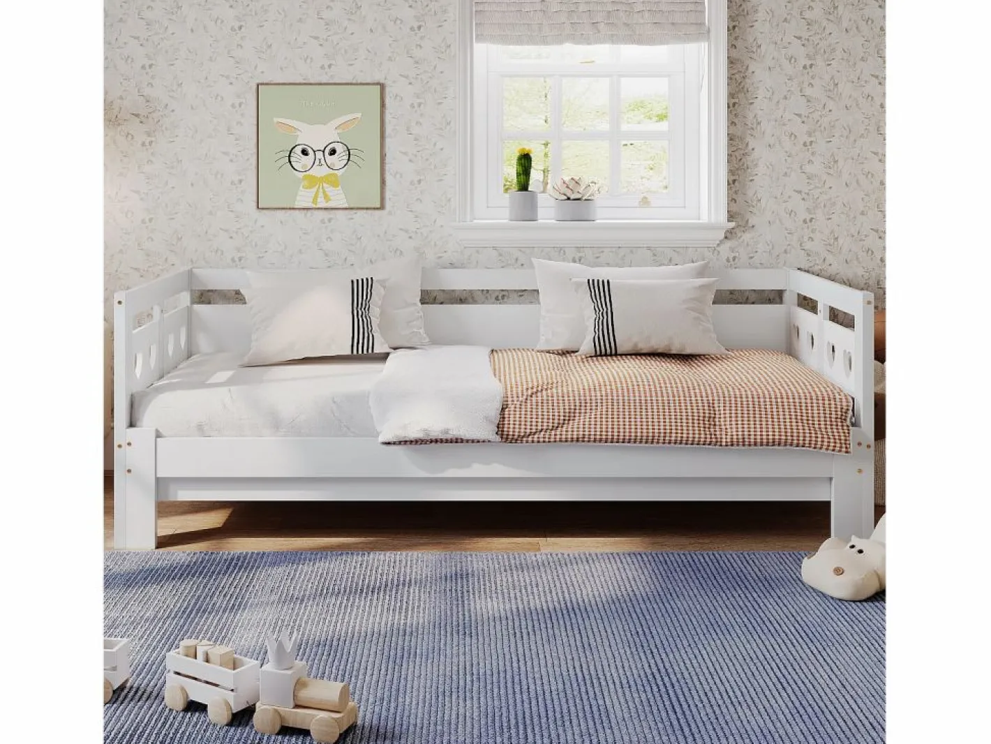 Cama nido 90 x 190 cm - madera maciza - estructura enrollable - estampado de corazones -^Merax Discount