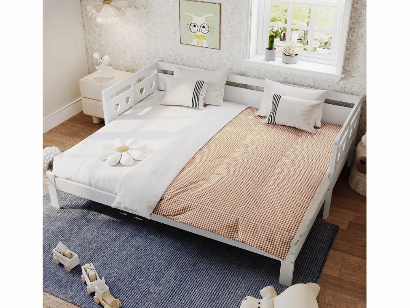 Cama nido 90 x 190 cm - madera maciza - estructura enrollable - estampado de corazones -^Merax Discount