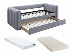 Vente-unique Cama nido 90 x 190 cm de tela y en color + colchón - SAHONA Gris Outlet