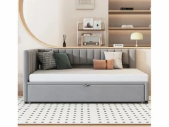 Cama nido 90/180 x 200 cm en forma de L, Sofá cama - Terciopelo - Somier de láminas - claro (sin colchón)^Merax