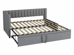 Cama nido 90/180 x 200 cm en forma de L, Sofá cama - Terciopelo - Somier de láminas - claro (sin colchón)^Merax