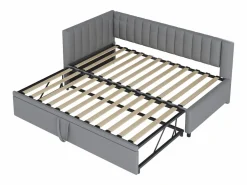 Cama nido 90/180 x 200 cm en forma de L, Sofá cama - Terciopelo - Somier de láminas - claro (sin colchón)^Merax