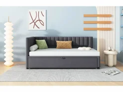 Merax Cama Nido|Cama nido 90/180 x 200 cm en forma de L, Sofá cama - Terciopelo - Somier de láminas - (sin colchón)