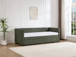 Vente-unique Cama Diván|Cama Nido|Cama nido 2 x 80 x 200 cm con somier de lamas y cajones en tejido texturizado - CAMITY