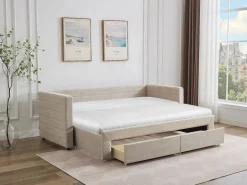 Vente-unique Cama Diván|Cama Nido|Cama nido 2 x 80 x 200 cm Con somier y cajones de tela texturizada - CAMITY