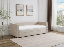 Vente-unique Cama Diván|Cama Nido|Cama nido 2 x 80 x 200 cm Con somier y cajones de tela texturizada - CAMITY