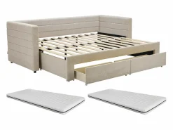 Cama nido 2 x 80 x 200 cm tela texturizada + colchón - CAMITY^Vente-unique Online