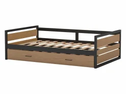 Vente-unique Cama Nido|Cama Infantil|Cama nido 120 x 200 y 90 x 200 cm en MDF pino y metal natural y antracita - BOSTON