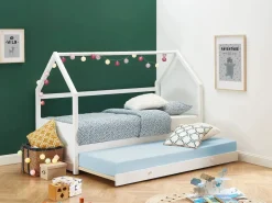 Vente-unique Cama Montessori|Cama Nido|Cama nido cabaña 2 x 90 x 190 cm de madera de Pino con colchón - HURRA