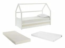 Vente-unique Cama Montessori|Cama Nido|Cama nido cabaña 2 x 90 x 190 cm de madera de Pino con colchón - HURRA