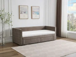 Vente-unique Cama Diván|Cama Nido|Cama nido CAMITY 2 x 80 x 200 cm con somier de láminas y cajones en tejido texturizado color