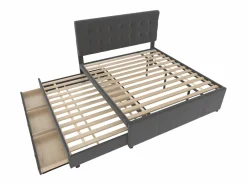 Merax Cama nido con 3 cajones - 140 x 200 cm + 90 x 190 cm - tejido de lino - cabecero ajustable - color Gris