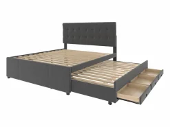 Merax Cama nido con 3 cajones - 140 x 200 cm + 90 x 190 cm - tejido de lino - cabecero ajustable - color Gris