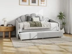 Vente-unique Cama Terciopelo|Cama Diván|Cama nido con forma de concha 2 x 90 x 190 cm terciopelo + colchón - ELUSIA