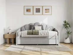 Vente-unique Cama Terciopelo|Cama Diván|Cama nido con forma de concha 2 x 90 x 190 cm terciopelo + colchón - ELUSIA
