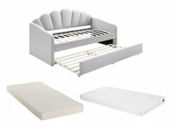 Vente-unique Cama Terciopelo|Cama Diván|Cama nido con forma de concha 2 x 90 x 190 cm terciopelo + colchón - ELUSIA