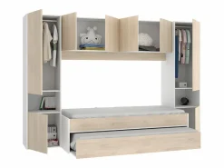 Vente-unique Cama nido con puente y compartimentos 90 x 190 cm - Color roble y blanco SELENA Color natural claro Sale