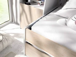 Vente-unique Cama nido con puente y compartimentos 90 x 190 cm roble y blanco con colchón SELENA Color natural claro Best
