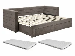 Vente-unique Cama Diván|Cama Nido|Cama nido de 2 x 80 x 200 cm en tejido texturizado gris + colchón - CAMITY