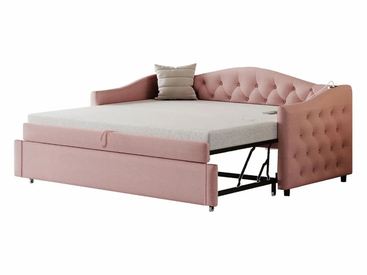 ModernLuxe Cama Nido|Cama nido de lino 90x200 cm y 90x190 cm - con puerto USB y somier -
