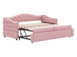 ModernLuxe Cama Nido|Cama nido de lino 90x200 cm y 90x190 cm - con puerto USB y somier -