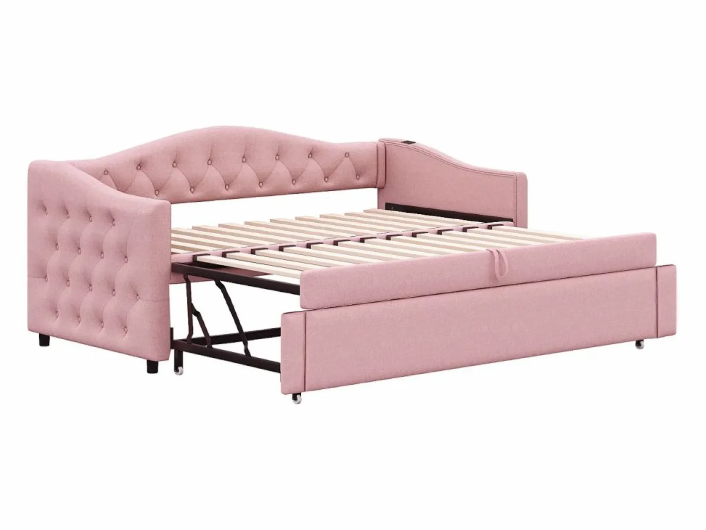 ModernLuxe Cama Nido|Cama nido de lino 90x200 cm y 90x190 cm - con puerto USB y somier -