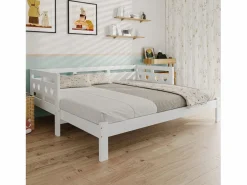 OKWISH Cama nido diván 90x190 cm de pino macizo con segunda cama y estructura enrollable - Blanco New