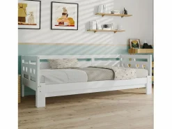 OKWISH Cama nido diván 90x190 cm de pino macizo con segunda cama y estructura enrollable - Blanco New