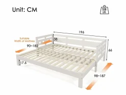 OKWISH Cama nido diván 90x190 cm de pino macizo con segunda cama y estructura enrollable - Blanco New