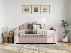 Vente-unique Cama Terciopelo|Cama Diván|Cama nido en forma de concha 2 x 90 x 190 cm en terciopelo - ELUSIA