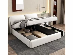 DripeX Cama nido en terciopelo , 180 x 200 cm, con 3 cajones y cabecero ajustable, carga máx. 300kg Blanco Outlet