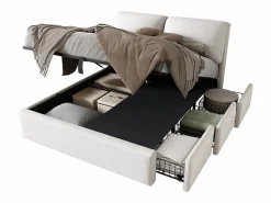DripeX Cama Terciopelo|Cama Con Canapé|Cama nido en terciopelo , 140 x 200 cm, con 3 cajones y cabecero ajustable, carga máx. 300kg