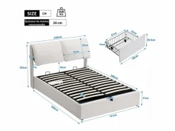 DripeX Cama nido en terciopelo , 140 x 190 cm, con 3 cajones y cabecero ajustable, carga máx. 300kg Blanco Online