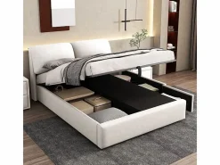 DripeX Cama nido en terciopelo , 140 x 190 cm, con 3 cajones y cabecero ajustable, carga máx. 300kg Blanco Online