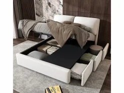 DripeX Cama nido en terciopelo , 140 x 190 cm, con 3 cajones y cabecero ajustable, carga máx. 300kg Blanco Online